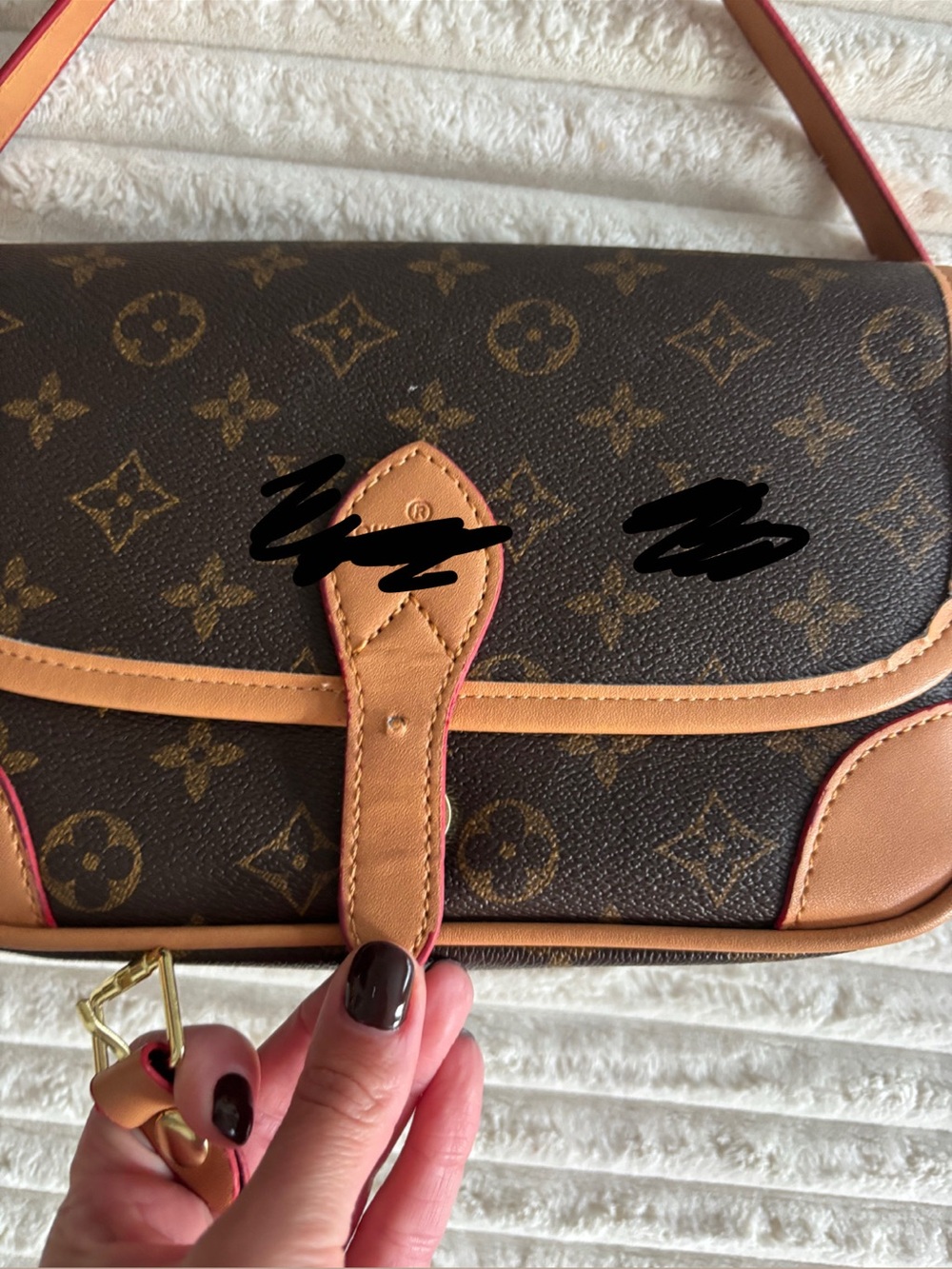 Brown Monogram Shoulder Bag with Tan Trim - Picture 4 of 7